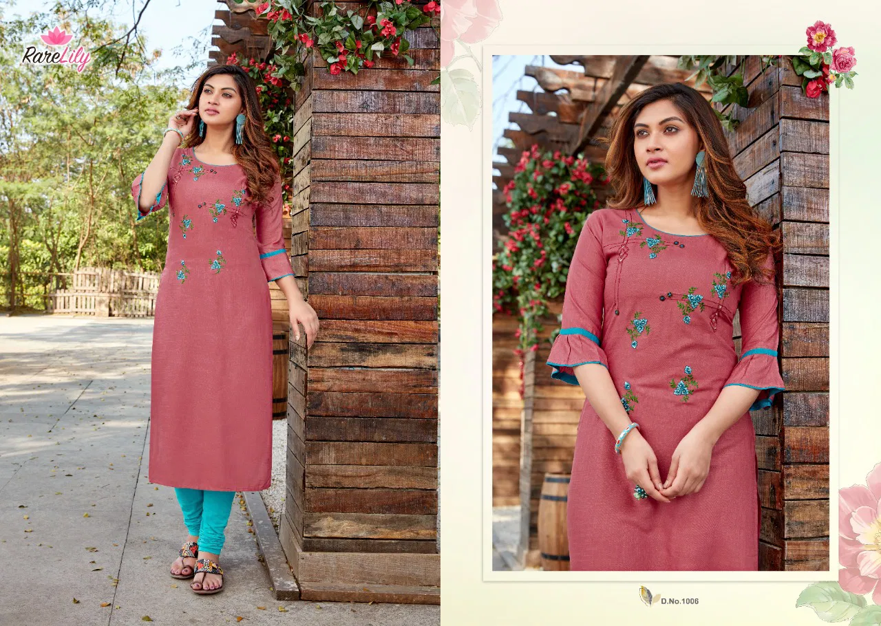 Rare Lily Senorita Rayon Party Wear Hand Work Designer Kurti Collection